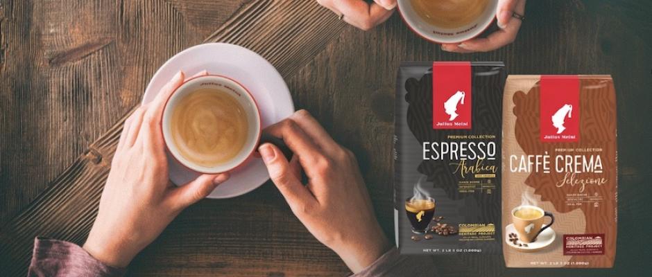 Erstmals präsentiert Julius Meinl zwei Premium-Blends mit Arabica-Bohnen aus seinem „Colombian Heritage Project“: Caffè Crema Selezione und Espresso Arabica.