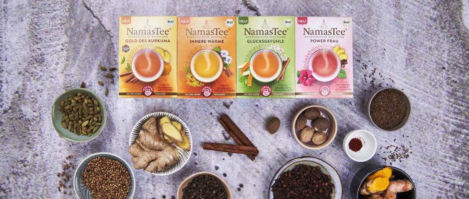 Unter dem Namen NamasTee präsentiert Teekanne vier ayurvedische Tee-Mischungen für mehr Wohlbefinden und innere Balance. 