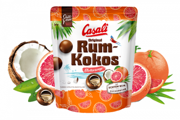 Aufgepeppt mit fruchtiger Blutorange sorgt die diesjährige Limited Edition der Casali Rum-Kokos-Kugeln wieder für Urlaubsfeeling beim Naschen.