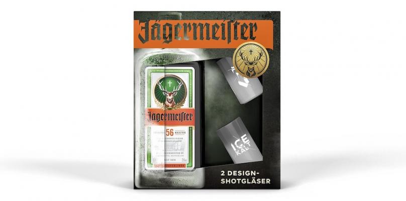 Jägermeister-Flasche mit 2 Shot-Gläsern