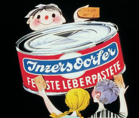 Werbesujet Inzersdorfer Feinste Leberpastete aus dem Jahr 1959
