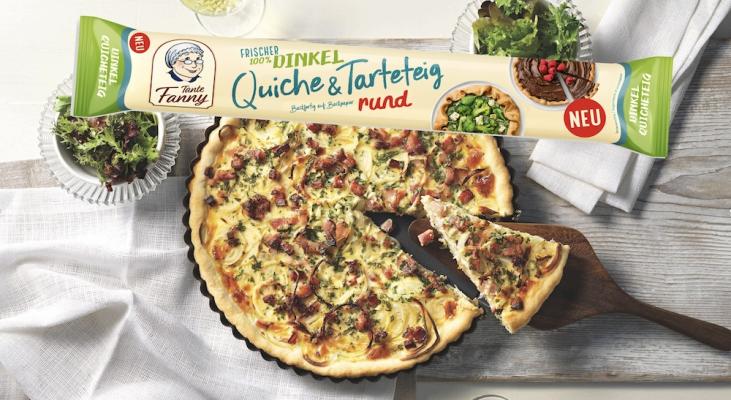 Den backfertigen Quiche & Tarteteig von Tante Fanny gibt es jetzt auch mit 100% Dinkelmehl.